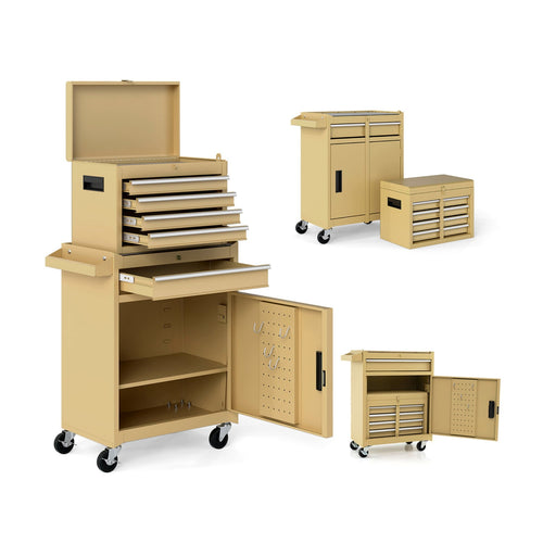 2-In-1 Rolling Tool Chest, 5 Sliding Lockable Drawers, Yellow