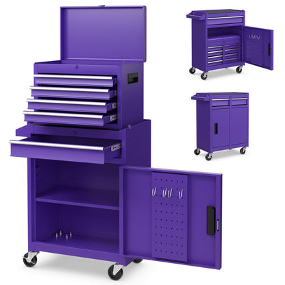 2-in-1 Rolling Tool Chest with 5 Sliding Lockable Drawers, Purple Garages Purple at Gallery Canada