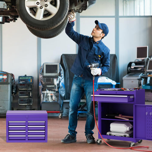 2-in-1 Rolling Tool Chest with 5 Sliding Lockable Drawers, Purple