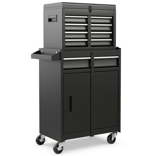 2-in-1 Tool Chest Cabinet, 5 Sliding Drawers, Black
