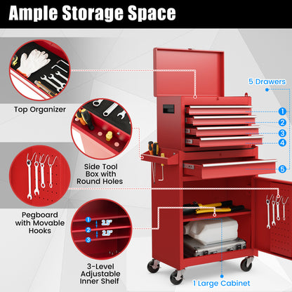 2-in-1 Tool Chest Cabinet, 5 Sliding Drawers, Red Garages at Gallery Canada