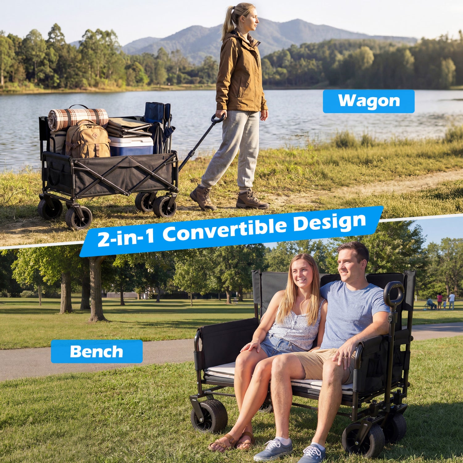 2-In-1 Collapsible Wagon Bench Seat, Black Camping Furniture at Gallery Canada