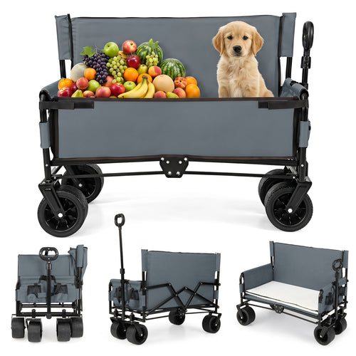 2-in-1 Wagon Bench Seat Combo, Collapsible Beach Cart, Gray
