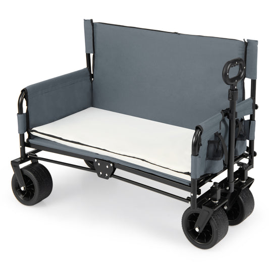 2-in-1 Wagon Bench Seat Combo, Collapsible Beach Cart, Gray Camping Furniture Gray at Gallery Canada