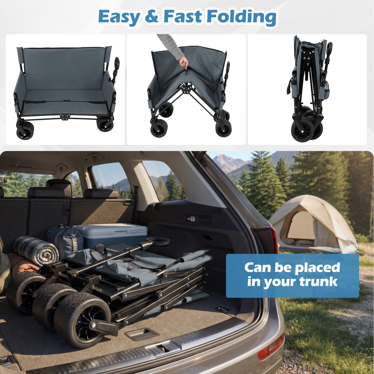 2-in-1 Wagon Bench Seat Combo, Collapsible Beach Cart, Gray Camping Furniture at Gallery Canada
