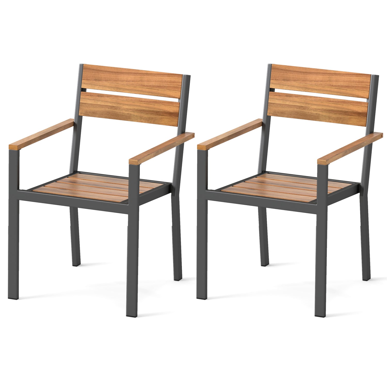 2 piece Outside Patio Dining Chair with Acacia Armrest for Backyard Garden Patio Dining Chairs Brown at Gallery Canada