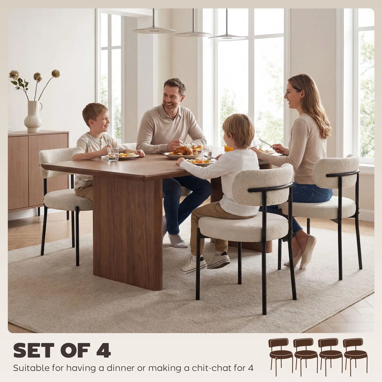 Modern Dining Chairs, Berber Fleece Upholstery, Steel Legs, 4 Pieces, Beige Dining Chairs at Gallery Canada