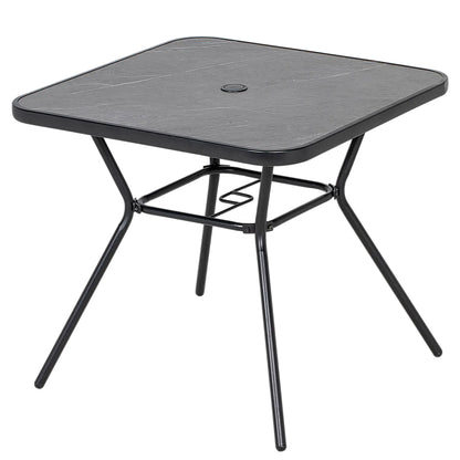 Square Outdoor Table, Patio Bistro Coffee Table, Faux-Marbled Top, 42mm Umbrella Hole, Dark Grey Patio Dinning Tables Black, Dark Grey at Gallery Canada