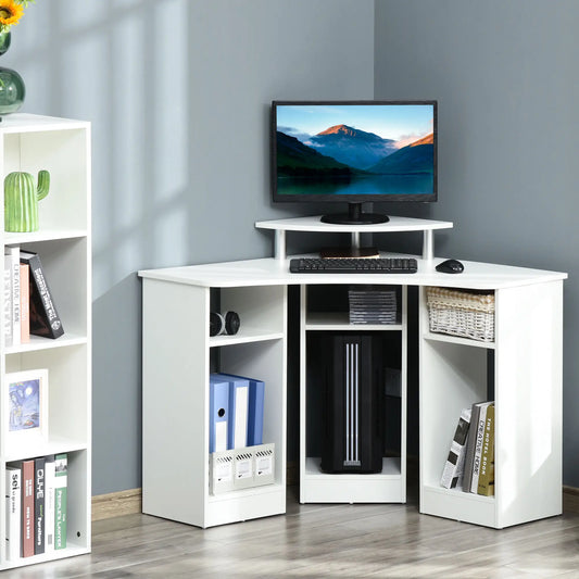 L-Shaped Computer Desk with Monitor Stand, Home Office Corner, White Computer Desks White at Gallery Canada