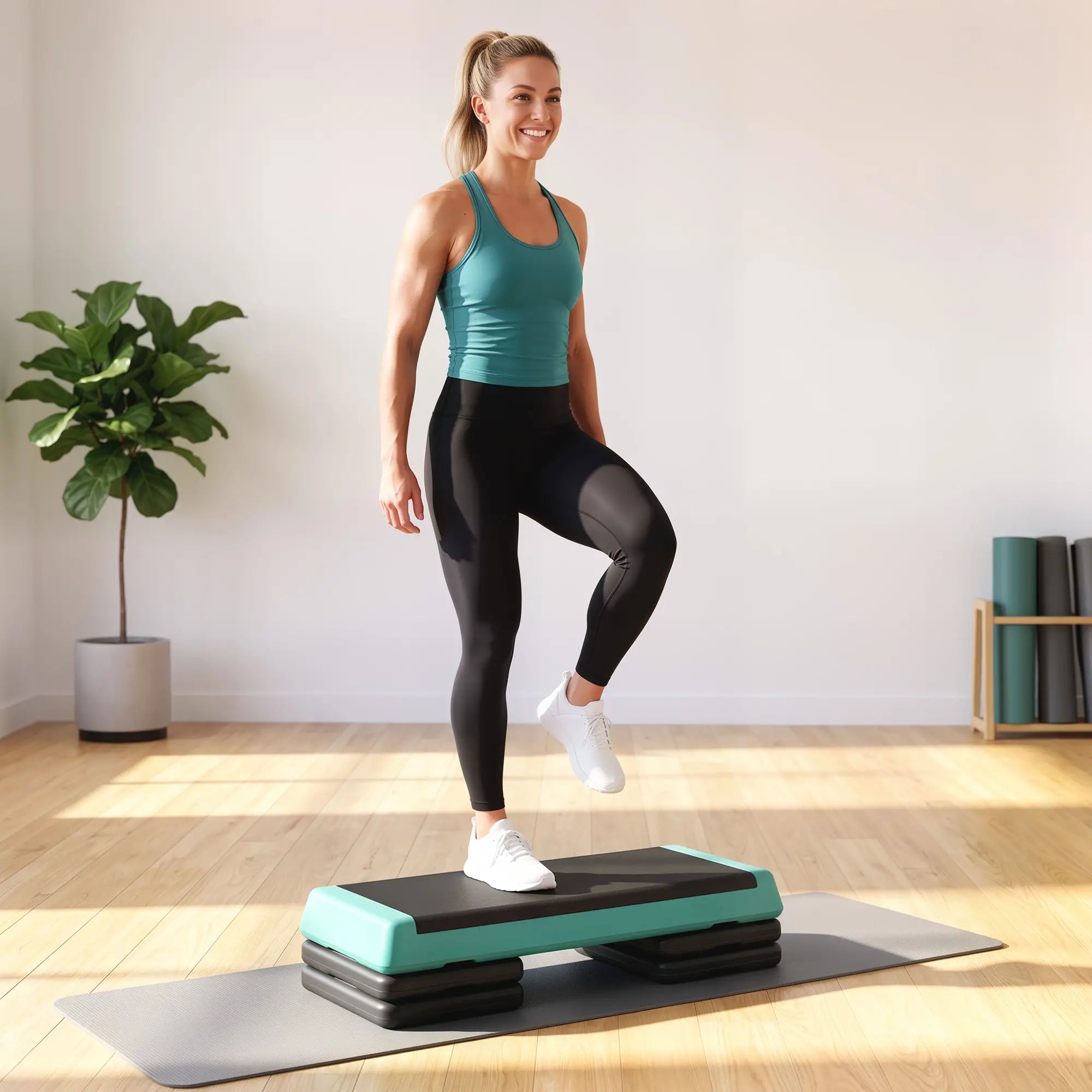 Adjustable Exercise Step Platform, 3-Level with Risers 4
