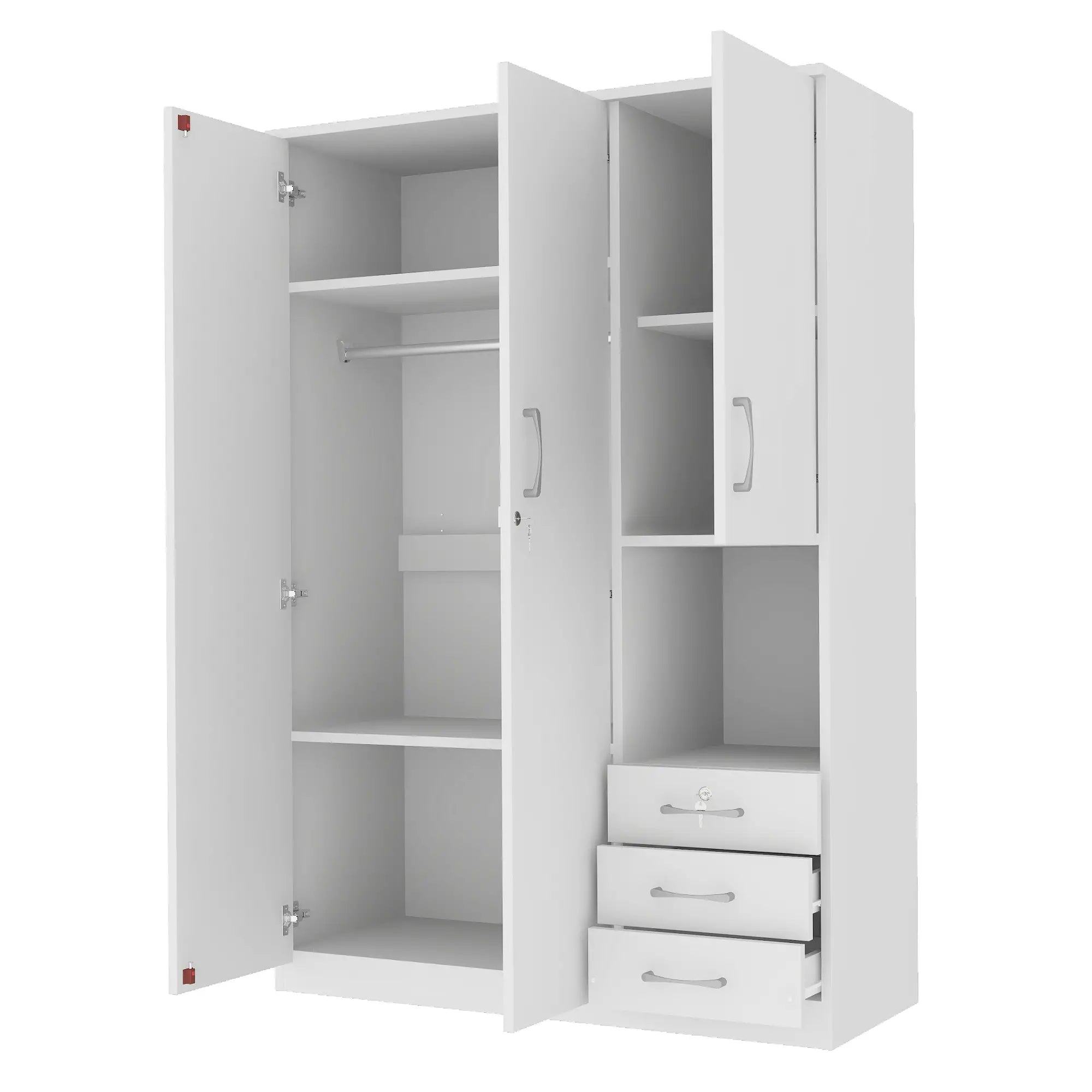 Wooden Wardrobe, Shelves, 3 Drawers, Hanging Rod, 47