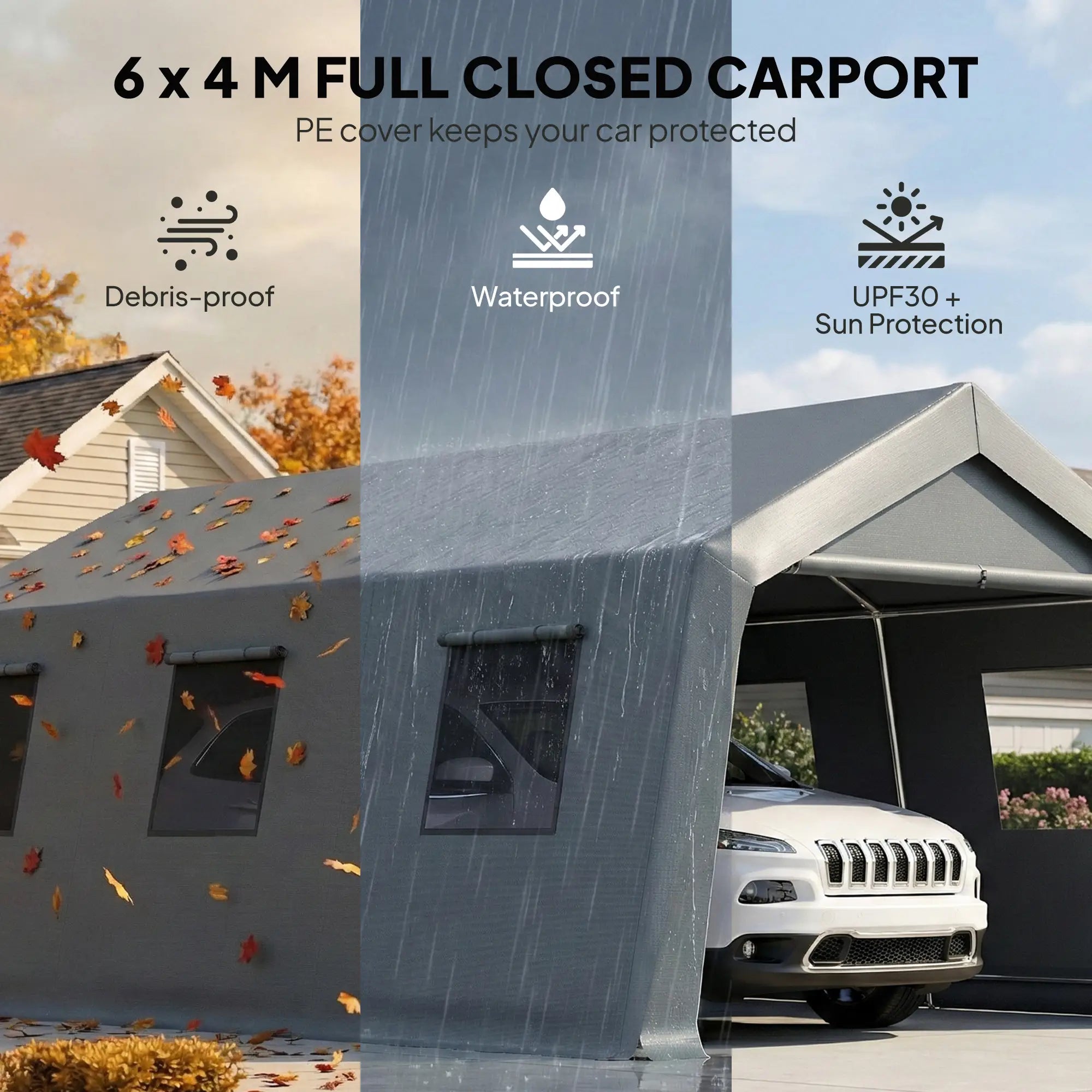 20 x 13 ft Portable Garage, Steel Frame, PE Canopy, Dark Grey Car Shelters at Gallery Canada