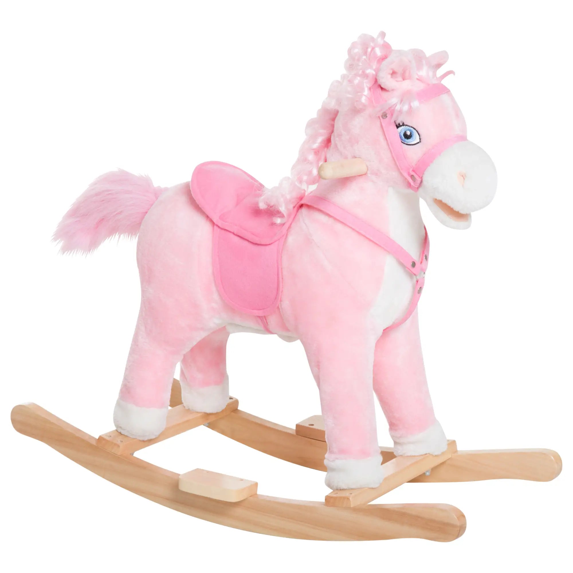 Kids Plush Rocking Horse, Ride On Toy with Sounds, Pink Rocking Horses Pink at Gallery Canada