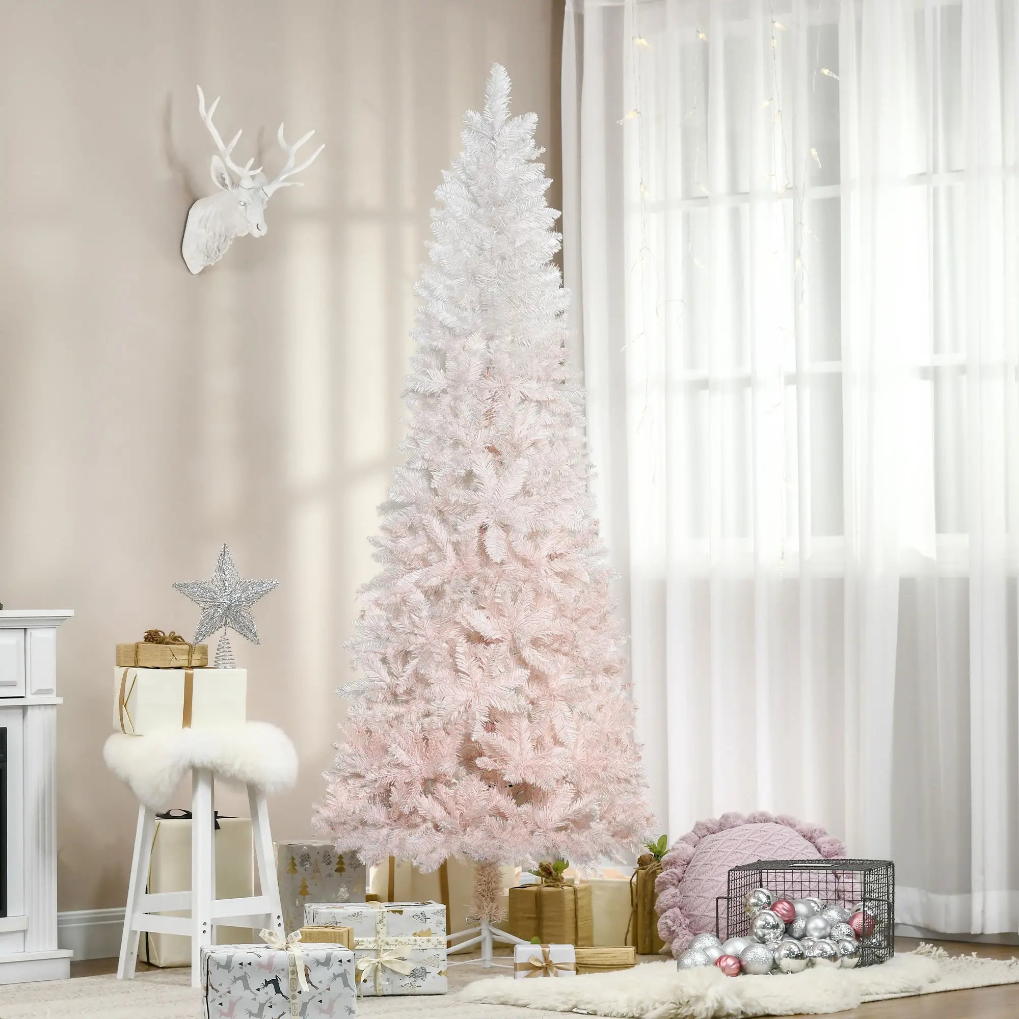 6ft Artificial Christmas Tree, Pine Realistic Branches, Auto Open, White, Pink Pencil Christmas Trees at Gallery Canada
