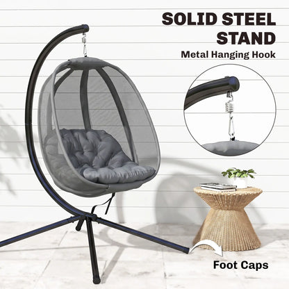 Hanging Egg Chair, Outdoor Swing with Stand, Folding Basket, Grey Patio Swings with Stand at Gallery Canada