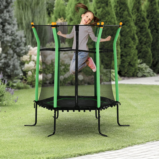 64" Kids Trampoline, Indoor Outdoor, Enclosure Net, Green Trampolines Green at Gallery Canada