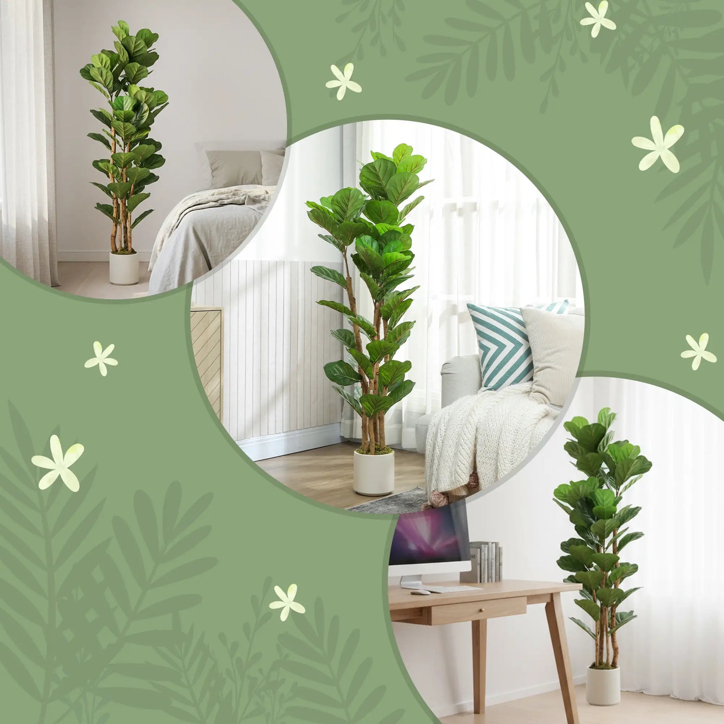 5FT Artificial Fiddle Leaf Fig Tree, Fake Potted Tree, Indoor Decor, Green Artificial Trees at Gallery Canada