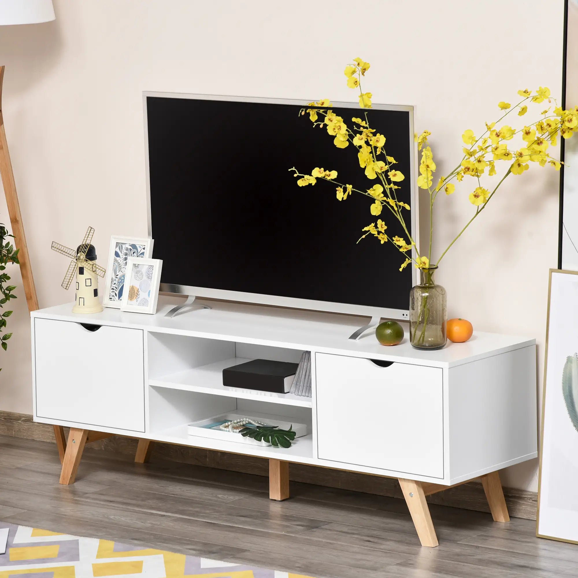 Modern Wooden TV Stand, 2 Storage Cabinets, Fits 65