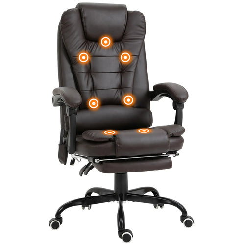 7-Point Vibrating Massage Chair, Reclining Office Chair, Adjustable Height, Brown