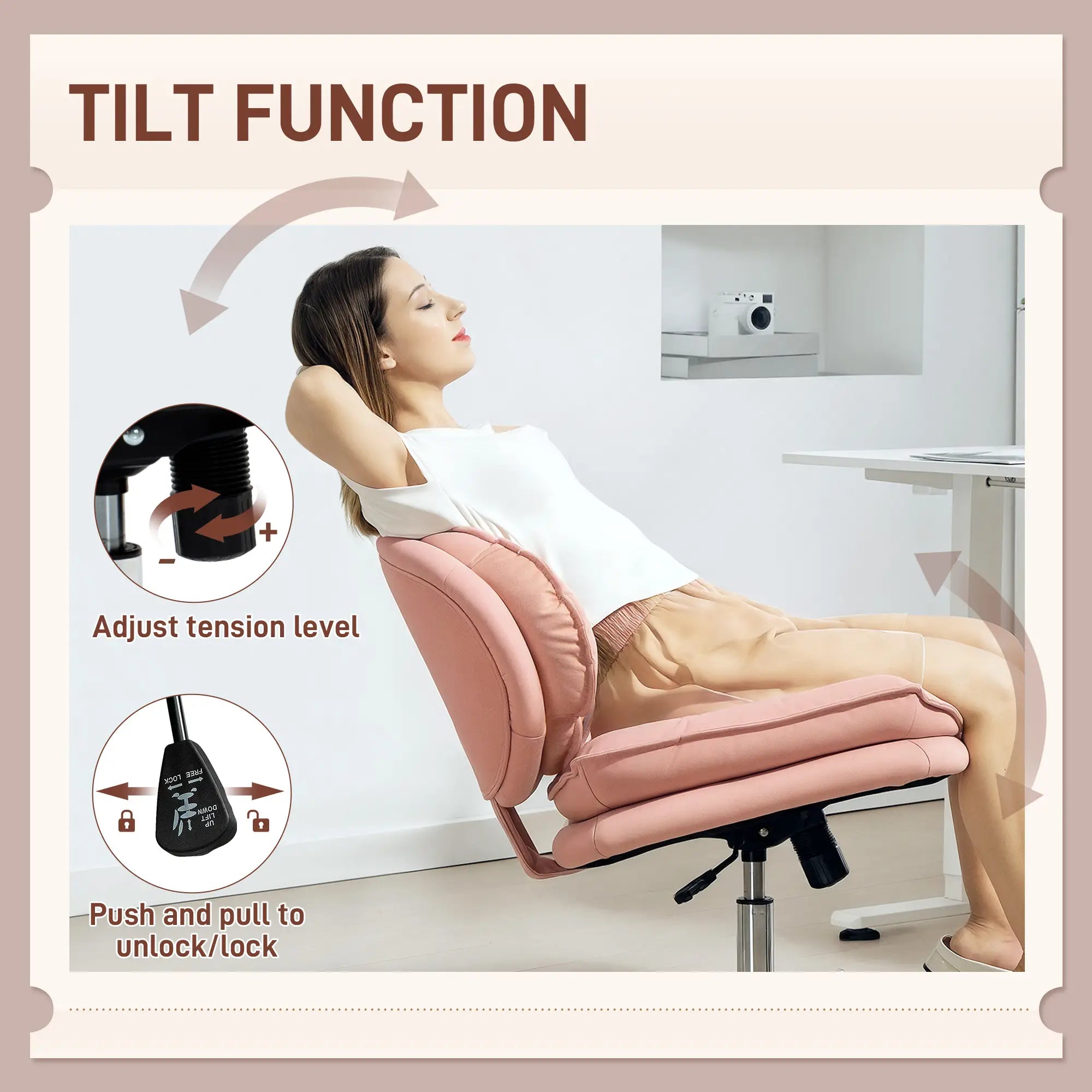 Criss Cross Chair, Armless Wide Office Chair, Tilting, No Wheels, Pink Task Chairs at Gallery Canada