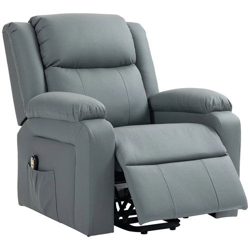 Electric Recliner Chair, PU Leather, Remote, Side Pockets, Grey