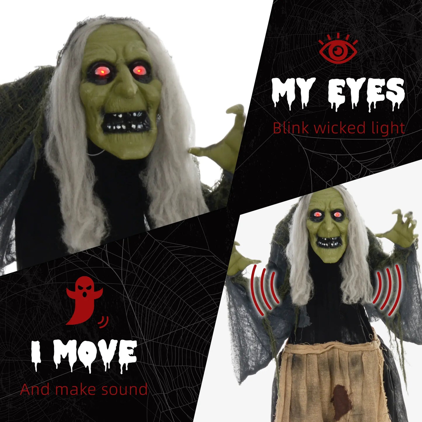 Animatronic de sorcière d'Halloween avec activation sonore