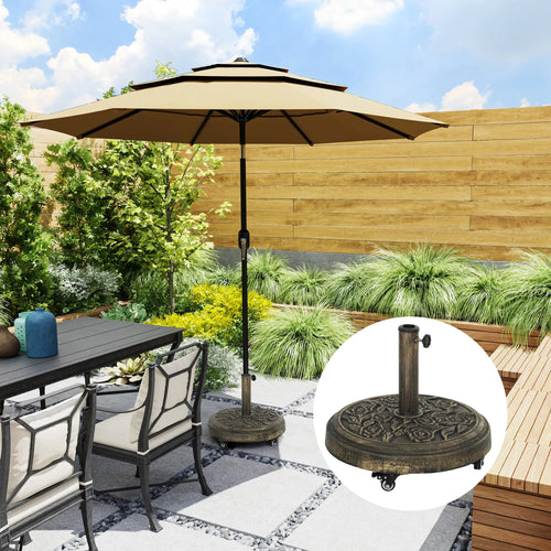 Round Patio Umbrella Base, 46 lbs Resin Stand with Wheels, Bronze