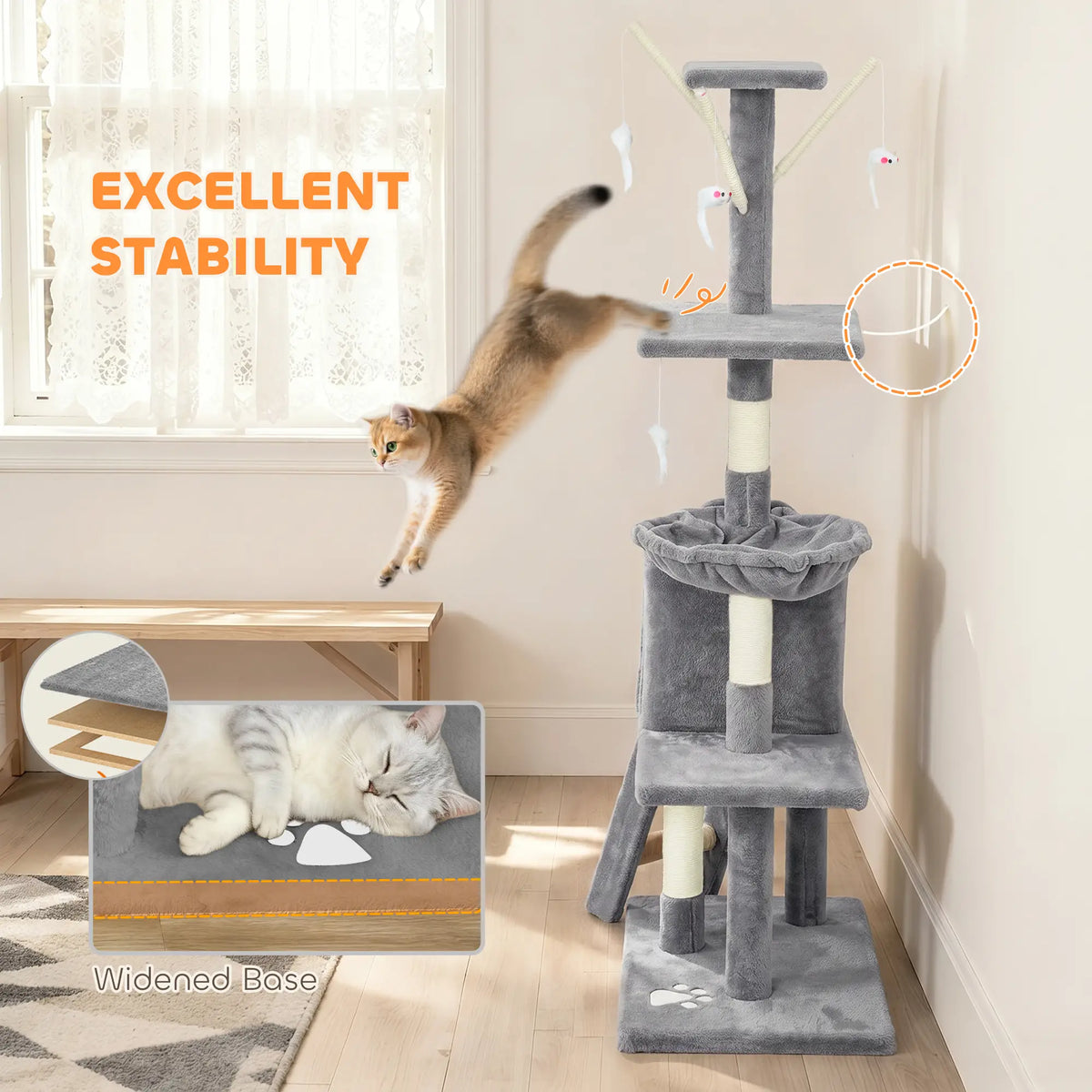 53" Cat Tree Tower, Scratching Posts, Condo, Hammock, Grey Cat Trees at Gallery Canada
