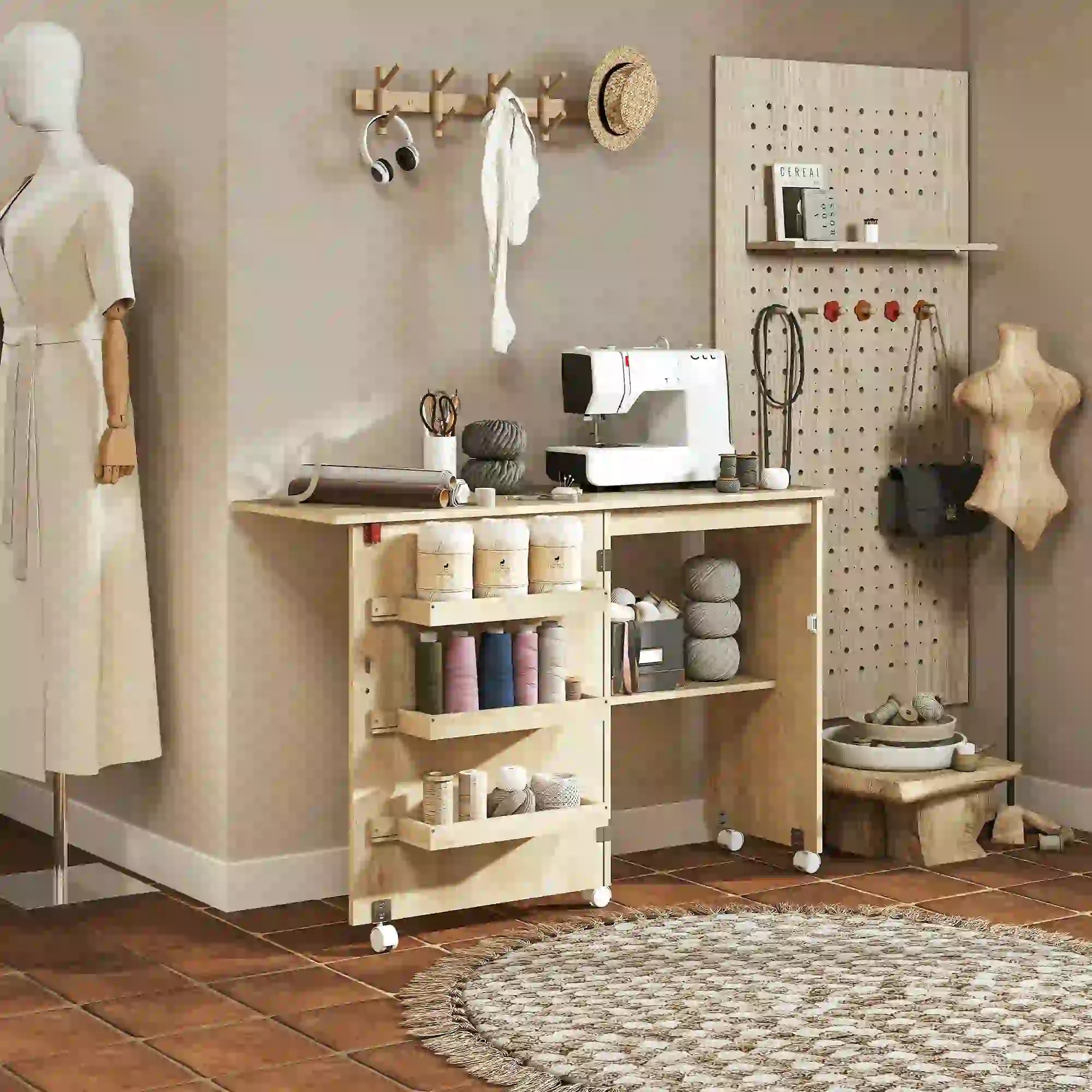 Sewing Machine Cabinet, Folding Table with Storage, Nature Wood Storage Cabinets at Gallery Canada