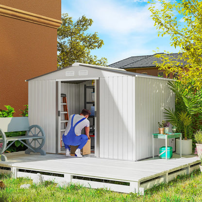 9.1' x 6.4' x 6.3' Garden Storage Shed, Foundation Kit, Metal Tool House, Double Doors, Silver Sheds at Gallery Canada