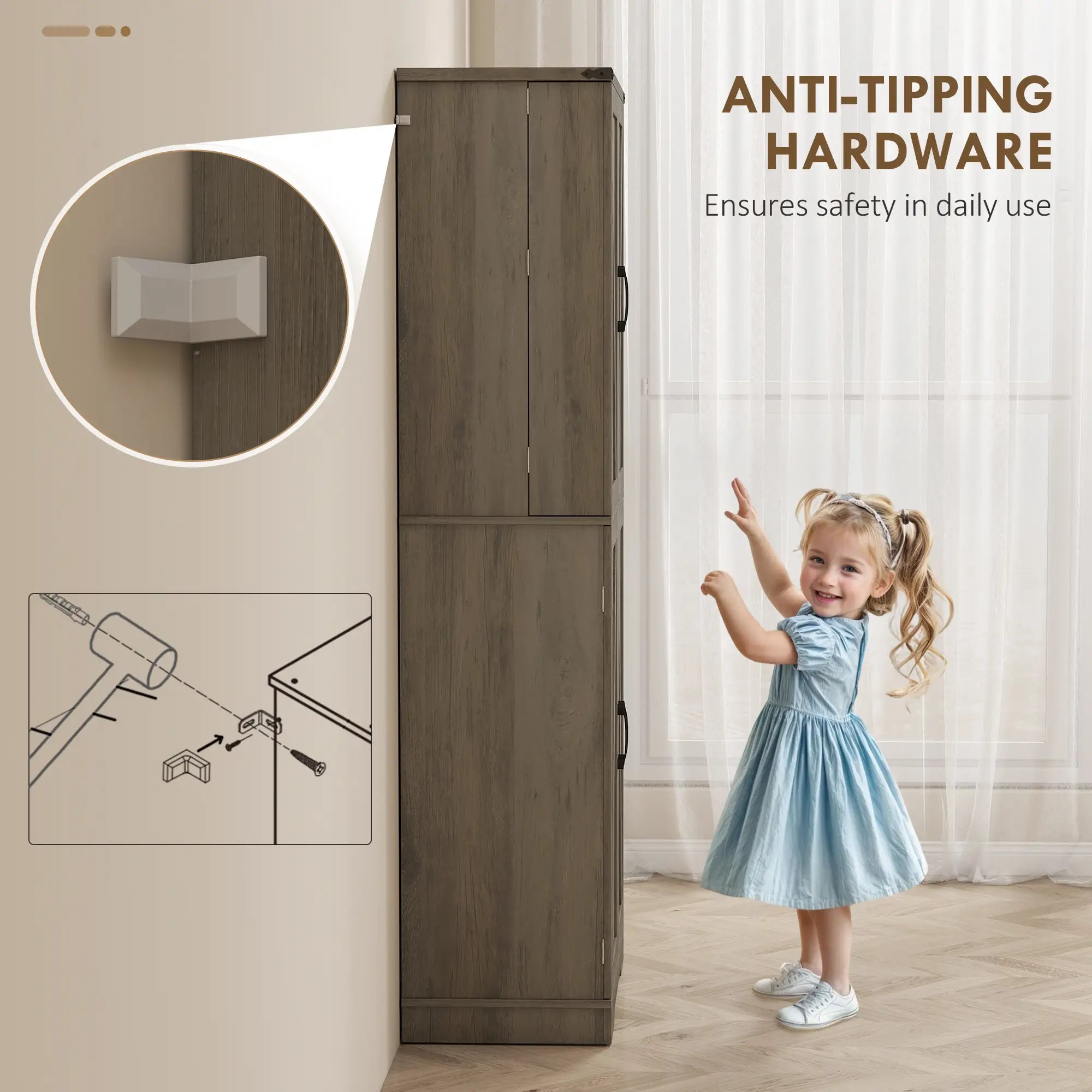72 Inch Kitchen Pantry Cabinet, Farmhouse Storage with 4 Doors, Drawer, Grey Kitchen Pantry Cabinets at Gallery Canada