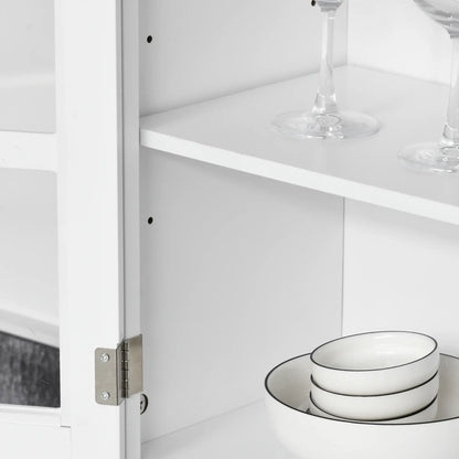 Coastal Kitchen Buffet Hutch, Wood Storage Cupboard, Glass Door, White Kitchen Pantry Cabinets at Gallery Canada