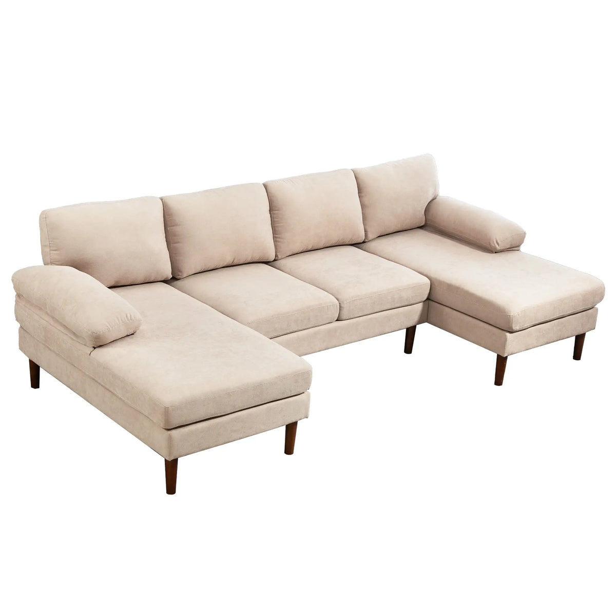 U Shape Couch, Double Chaise Lounge, 4 Seater Sofa, Wooden Legs, Beige Sofas & Reclining Chairs Beige, Brown at Gallery Canada