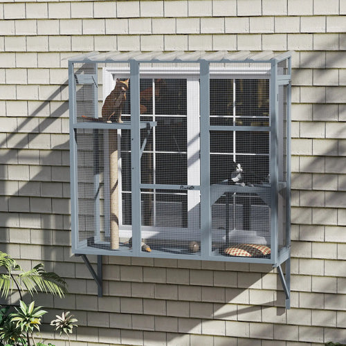 Wooden Catio Outdoor Enclosure, Large Size, Grey