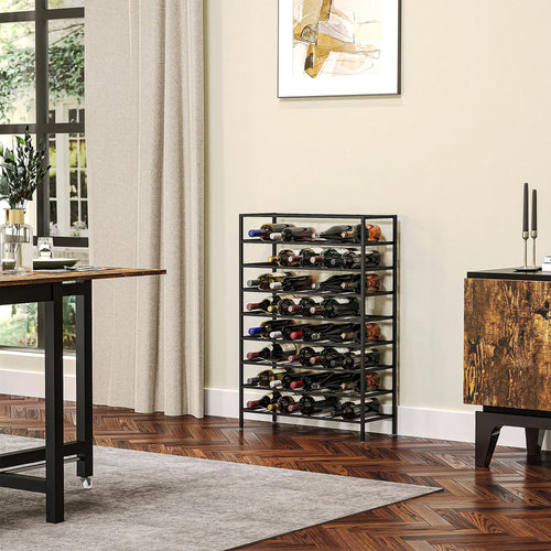 9-Tier Metal Wine Rack, 54 Bottles, Freestanding, Black