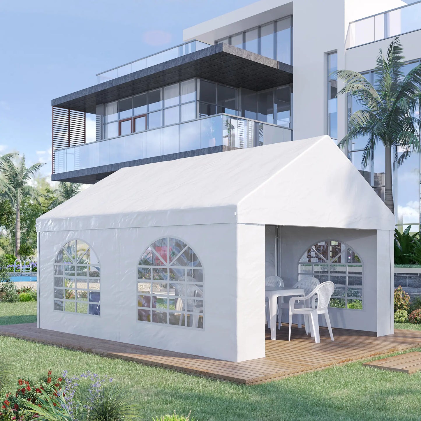 16.5' x 13' Outdoor Party Tent, With Sides, 4 Windows, 2 Doors, White Canopy Tents at Gallery Canada