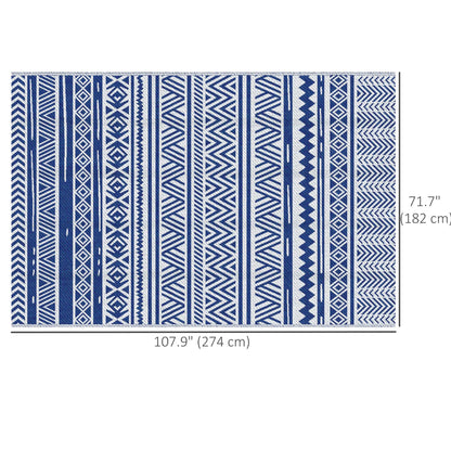 Reversible Outdoor Rug, Patio Floor Mat, 6' x 9', White, Dark Blue Garden Decor at Gallery Canada