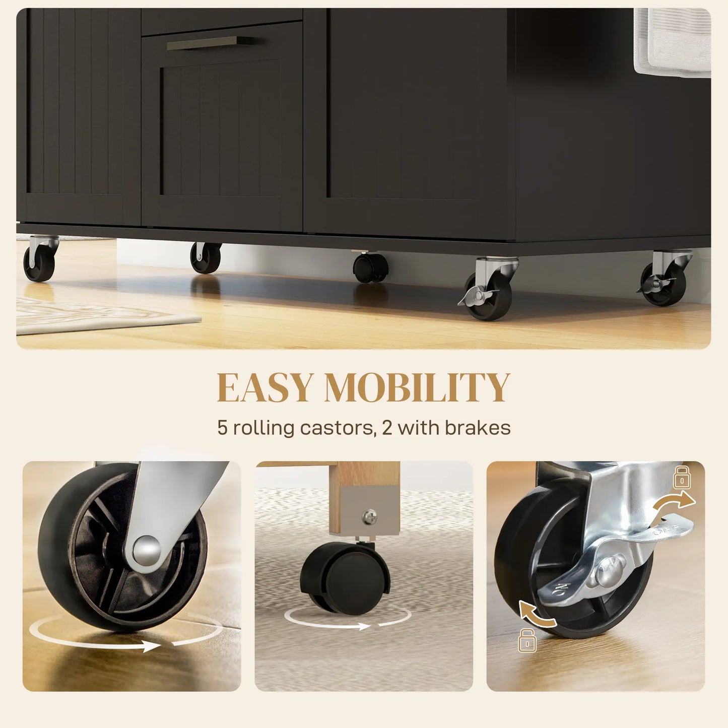Rolling Kitchen Cart, Drop Leaf, 3 Drawers, Solid Wood Top, Black Kitchen Islands & Kitchen Carts at Gallery Canada