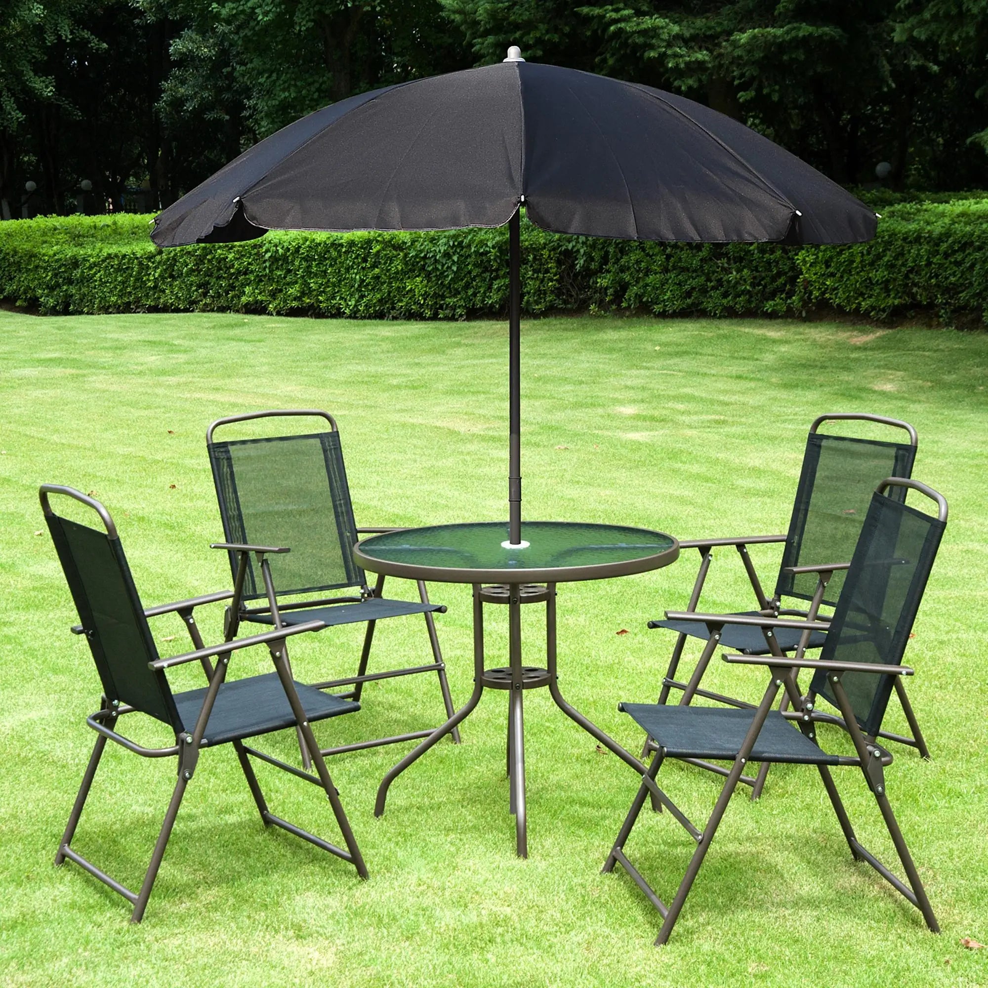 6-Piece Outdoor Dining Set, Round Table, 4 Folding Chairs, Black Outdoor Dining Sets at Gallery Canada