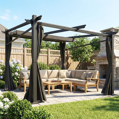 Metal Pergola With Sliding Roof Canopy, 10' x 10', Black Pergolas at Gallery Canada