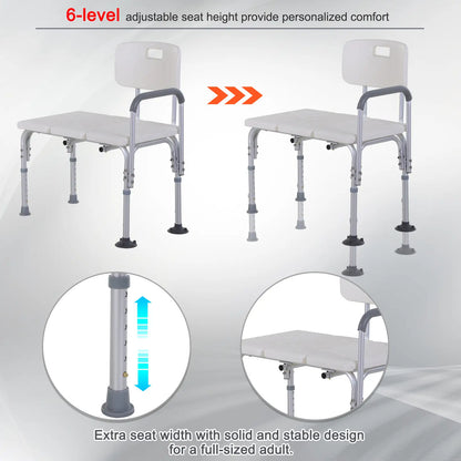 6-Level Adjustable Bath and Shower Transfer Bench Aluminum Chair with Non-Slip Feet, Armrest &; Backrest White Bath Chairs at Gallery Canada