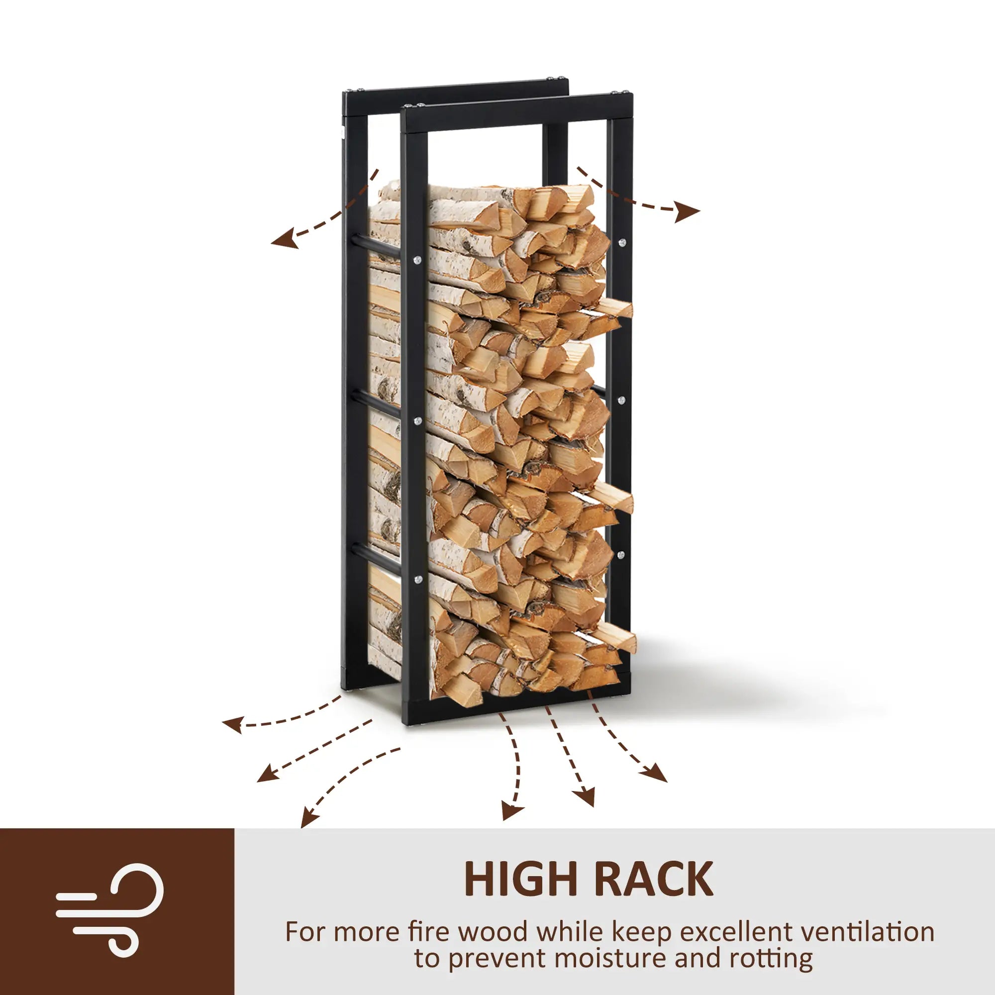 Outdoor Firewood Rack, Log Holder with Handles, 220 lbs. Capacity, 15.7