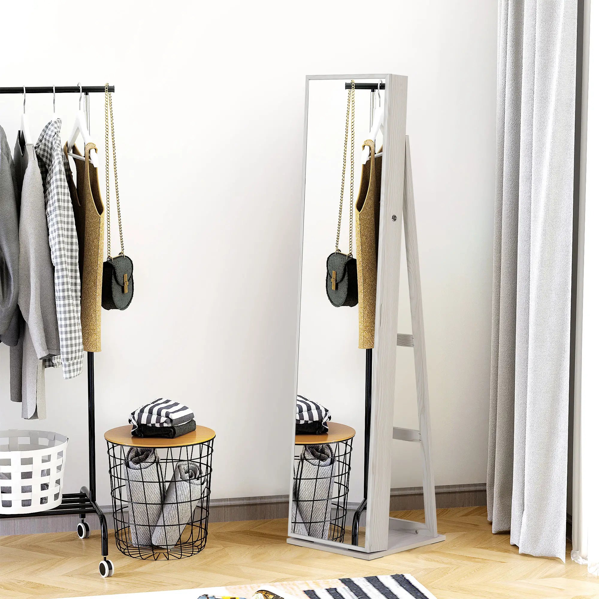 Mirror Jewelry Cabinet, Lockable Organizer with LED Lights, White Wood, White Jewelry Armoire & Jewellery Mirror Cabinets at Gallery Canada