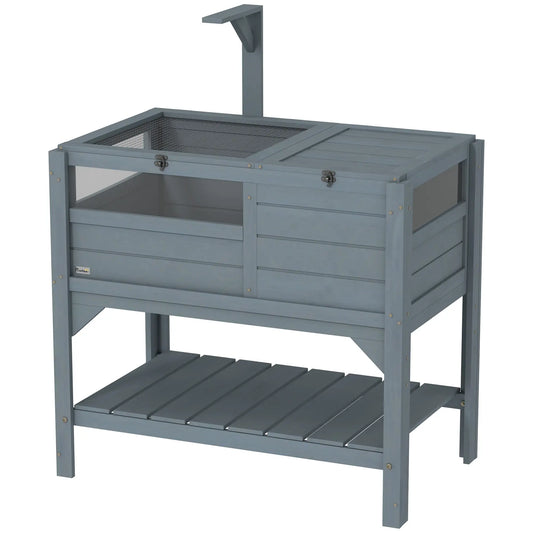 Wooden Tortoise House with Shelf, Light Frame, Tray, 33" L x 20" W x 41" H Houses & Habitats Grey at Gallery Canada