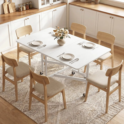 Six-Seater Drop-Leaf Dining Table with Wheels, White Dining Tables at Gallery Canada