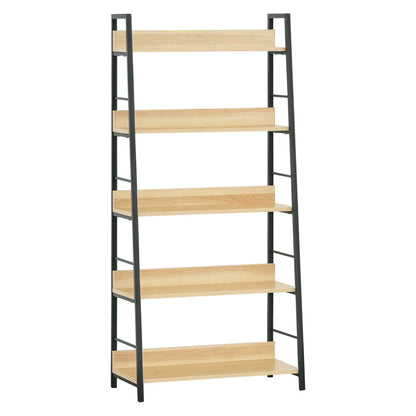 Modern 5-Tier Bookshelf, Metal Frame, Wooden Shelves, Oak Display Bookshelves Black, Oak at Gallery Canada