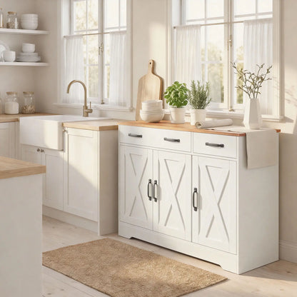43" Sideboard Buffet Cabinet, 3 Barn Doors, 2 Drawers, White Bar Cabinets at Gallery Canada