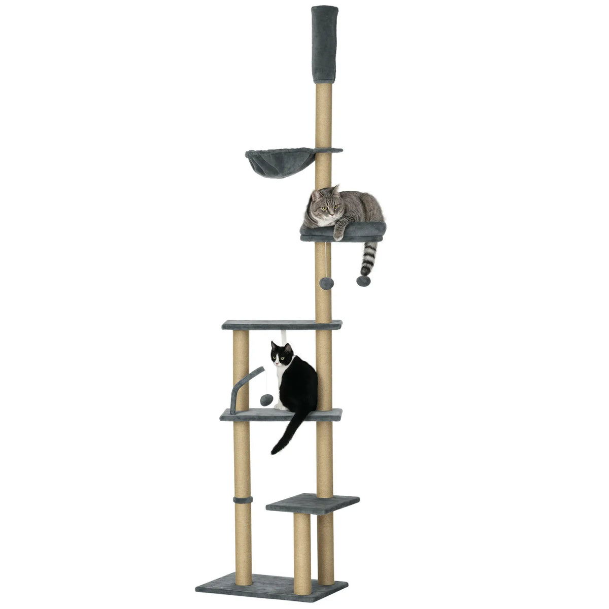 90.5" - 98.5" Cat Tree Tower, Scratching Post, Platforms, Bed, Hammock, Grey Floor to Ceiling Cat Trees at Gallery Canada