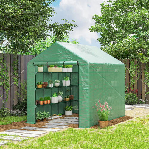 8' x 6' x 7' Portable Walk-In Greenhouse, 18 Shelves, Water/UV Resistant Cover, Roll Up Door