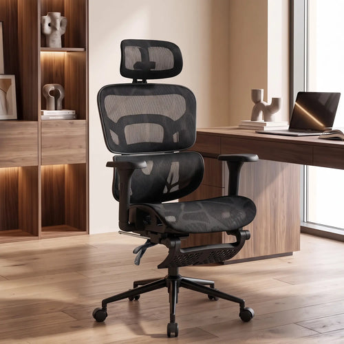 Ergonomic Office Chair, Lumbar Support, 2D Headrest, Mesh Reclining, Black